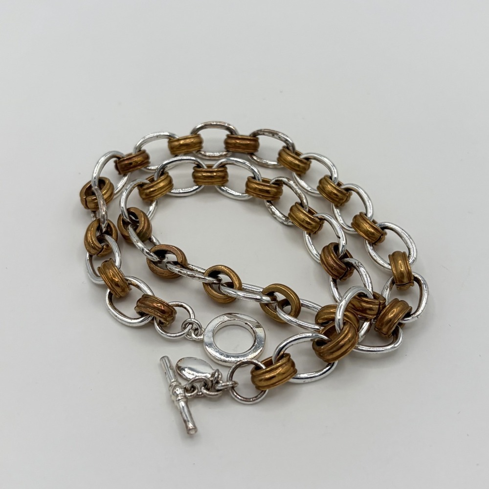 Vintage Brooks Brothers Mixed Metal Chunky Chain Necklace Two Tone Toggle Clasp